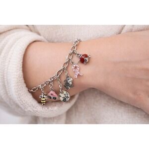 Swarovski Charm Bracelet Disney Thumper Ladybug Bee Car Pink Ribbon Swan Crystal